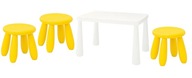 IKEA MAMMUT Konferenčný stolík biely 3 detské stoličky žltý