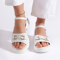 Skórzane białe sandały damskie R:38