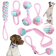 Sada 7 hračiek pre psa šteňa šklbacie hryzátka silné ružové bavlna