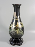 Váza drevo čierna laka obraz Fukien Fuzhou Čína