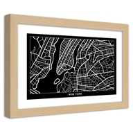 Obraz v ráme, Plán mesta New York - 90x60