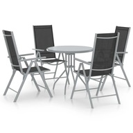 Zestaw jadalniany ogrodowy, aluminiowy, 4 krzesła, stół, srebrny/czarny/jas