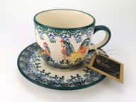 ceramika arbata filiżanka i spodek kurki folk
