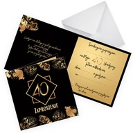 Zaproszenia na 40 Urodziny Złote liście Czarne Eleganckie Koperta Z11_19
