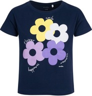 Bluzka T-shirt dla dziewczynki Bawełniany 164 granatowy z kwiatkami Endo