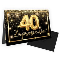 Zaproszenia na 40 Urodziny Złote Balony / Czarna Koperta WB_44