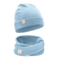 Bawełniana czapka i komin dla noworodka chłopięca prążkowana błękit 36-40