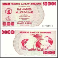 ZIMBABWE, 500000000 DOLLARS 2.05.2008 Pick 60
