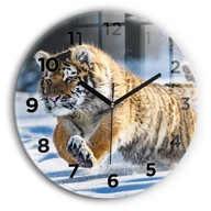 Sklenené moderné nástenné hodiny Skákajúci tiger čierne ručičky fi 60cm