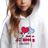 BLUZA DZIECIĘCA Biała Z Kapturem Na Prezent HELLO KITTY Love Wzory - 116