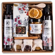 AJÁNDÉKKOSÁR NAGY AJÁNDÉK SZETT TEA SZIRUPOK GYÜMÖLCS MÉZ LEKVÁR