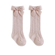 Ponožky dievčenské s mašľou mašle prelamované ružové ozdobné veľ. M