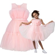 Śliczna Sukienka wizytowa dla dziecka tiulowa różowa dużo tiulu 122 128