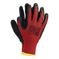 Ochranné rukavice z polyesteru, potiahnuté červenou farbou