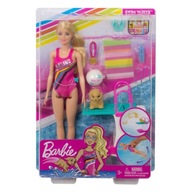 Barbie Zestaw Lalka Pływaczka z pieskiem GHK23