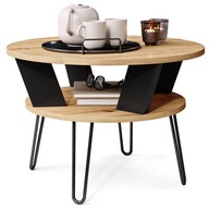 NOOX Dąb Artisan/Czarny | okrągły stolik kawowy ława lamele + półka LOFT