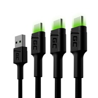 Zestaw 3x Kabel USB do USB-C 1.2m Podświetlenie LED Szybkie ładowanie QC3.0