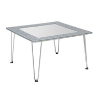 Stôl sivý kávový štvorcový sklenená mozaika nohy chróm do izby 60x60 cm