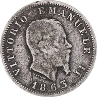 Moneta, Włochy, Vittorio Emanuele II, Lira, 1863,