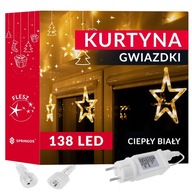 KURTYNA GWIAZDY KSIĘŻYCE LAMPKI 138LED WISZĄCE CIEPŁE BIAŁE