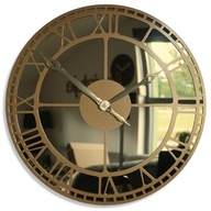 Kovové veľké zlaté nástenné hodiny zrkadlo zlaté 50cm do obývačky tiché