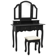 Toaletný stolík so stoličkou čierny 100x40x146 cm drevo paulowni