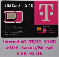 SIM USA T-mobile, Internet 30 GB, 4G LTE/5G, plan wartości 40 $