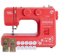 Šijací stroj Janome E1015 RED + Štartovacia sada: 10 ihiel a 10 cievok pre domáci šijací stroj