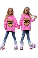 Bluza różowa luźna z kapturem Qba kids miś 158