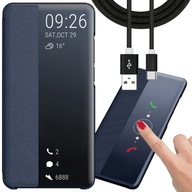 Flipové puzdro YouTab pre Samsung Galaxy S21 FE 5G SMART VIEW LEATHER CASE tmavomodré