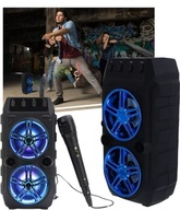 ZESTAW KARAOKE KOLUMNA Boombox PRZENOŚNY GŁOŚNIK MP3 LED RGB BT + MIKROFON
