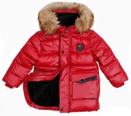 Zimná bunda červená prešívaná veľmi teplá kožušina NYC 4/5 116 122