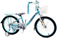 Rower dziecięcy 20", z bocznymi kółkami, akcesoria, niebieski, Flower Bike