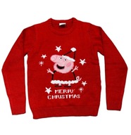 Świąteczny sweter dziecięcy czerwony Świnka Peppa 110/116