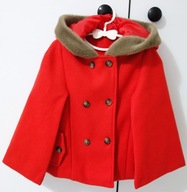 Poncho prechodný kabát červený kabát s kapucňou kožušinka 110-116