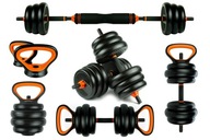 Zestaw Hantle Sztanga Kettlebell Uchwyty Do Pompek