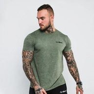 KOSZULKA SPORTOWA MĘSKA FITNESS Basic Heather Military ZIELONA - GymBeam L