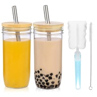 BUBBLE TEA KUBEK Z DREWNIANĄ POKRYWKĄ I SŁOMKĄ 720 ML 2 SZT.