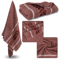 Korálový bavlnený uterák s výšivkou, osuška listy 70x135 cm x1