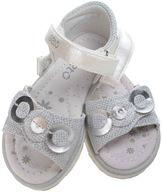 Biało srebrne sandały dla dziewczynki wkładka profilowana sztywna pięt r 26