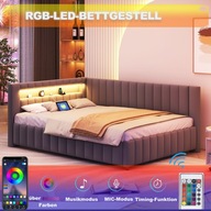 Összecsukható kanapé Franciaágy 140x200 LED kárpitozott ágy USB 140x200cm