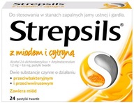 Strepsils z miodem i cytryną na ból gardła do ssania pastylki 24 sztuki