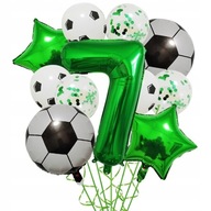 Zestaw balonów na siódme urodziny 7 piłka nożna football zielone chłopiec
