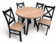 Stôl okrúhly čierny + 4 Stoličky DUB SONOMA 100/200