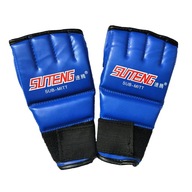 PU kožené boxerské rukavice s poloprstovými rukavicami MMA Muay Thai pre dospelých Modrá 1