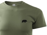 Myśliwska koszulka T-shirt khaki na polowanie mały nadruk DZIK