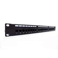 Patch panel 19'' 24 porty, kat.6, S/FTP, 1U, wspornik kablowy, czarny