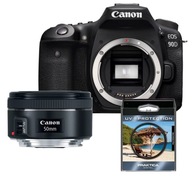 FOTOAPARÁT CANON 90D + Objektív 50mm STM + UV filter 49mm Praktica