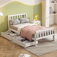 Drevená posteľ, jednolôžková so zásuvkou, borovicový rám, biela 90x200cm