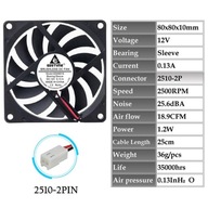 12V Sleeve 2510-2P 2pcs 80MM Fan DC PC Brushle Fan